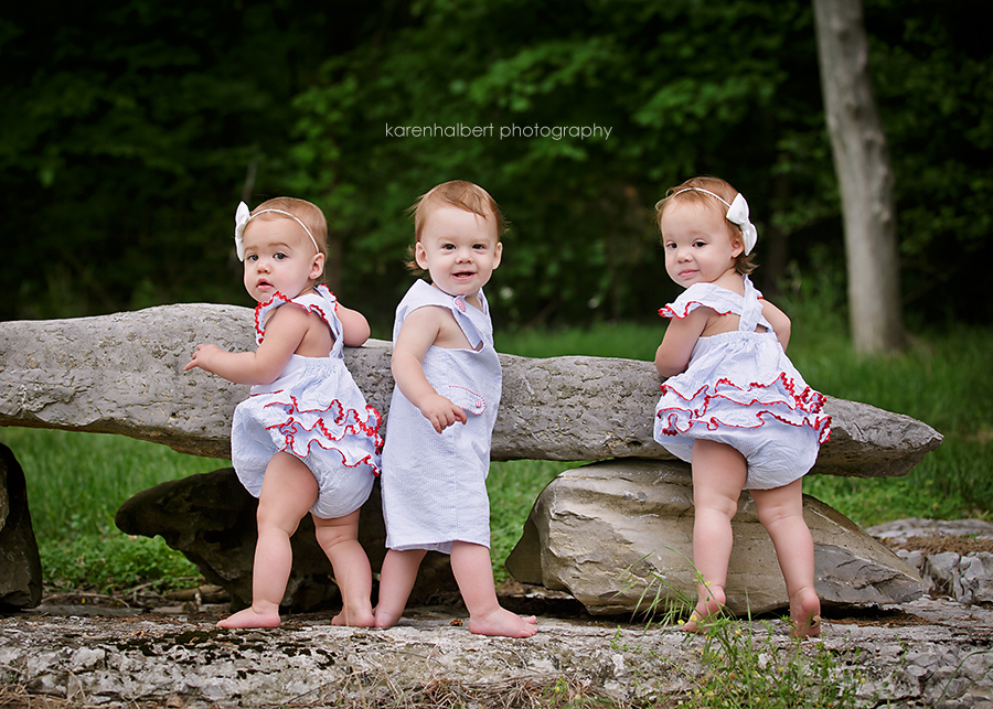 triplets outdoor standing summer